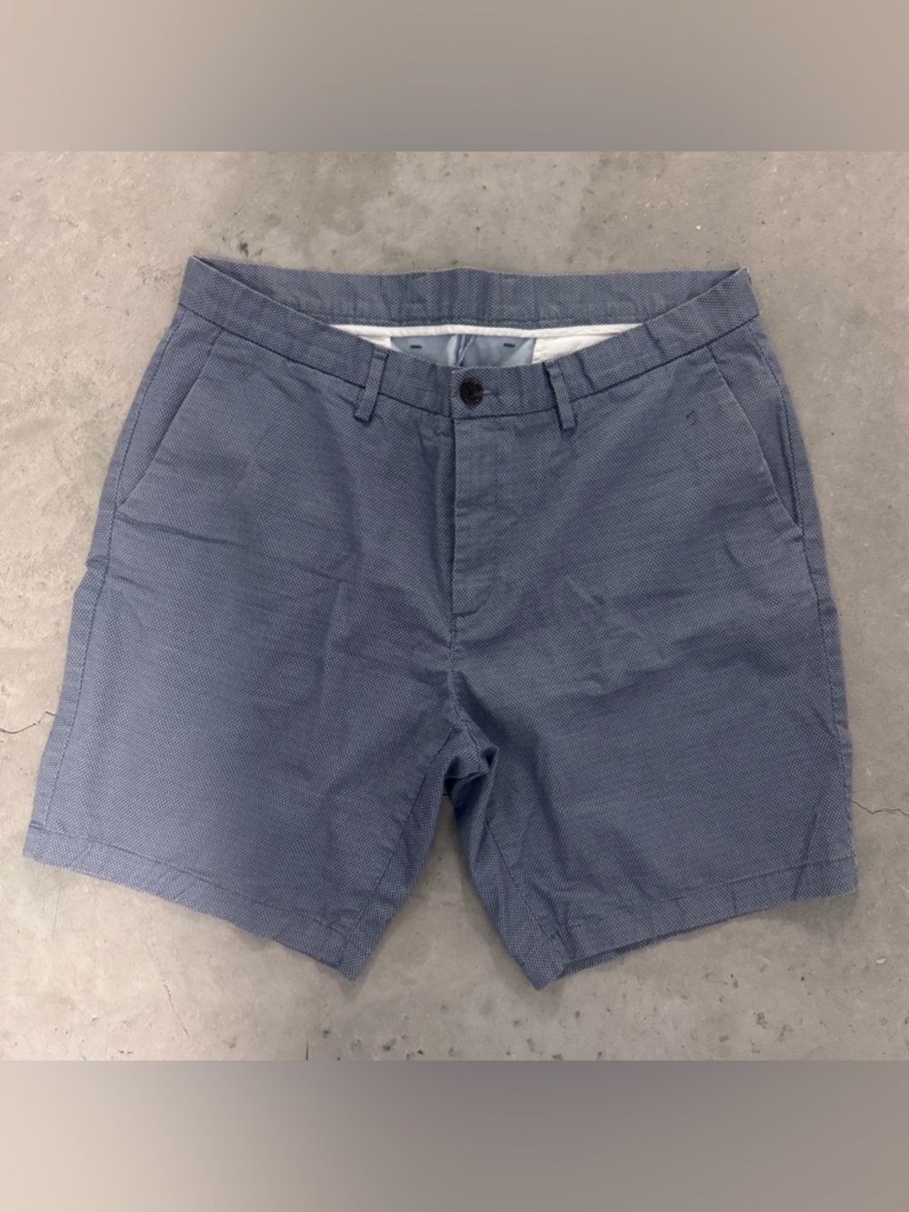 Michael Kors Men’s Chino Shorts 36 Blue White Textured Micro Print MK Logo